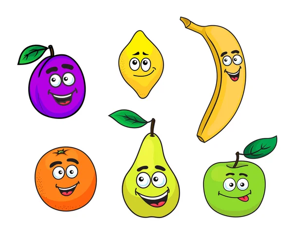 Feliz sorrindo conjunto de frutas dos desenhos animados — Vetor de Stock