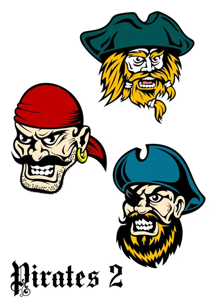 Cartoon brutal pirate captains set — Stock Vector