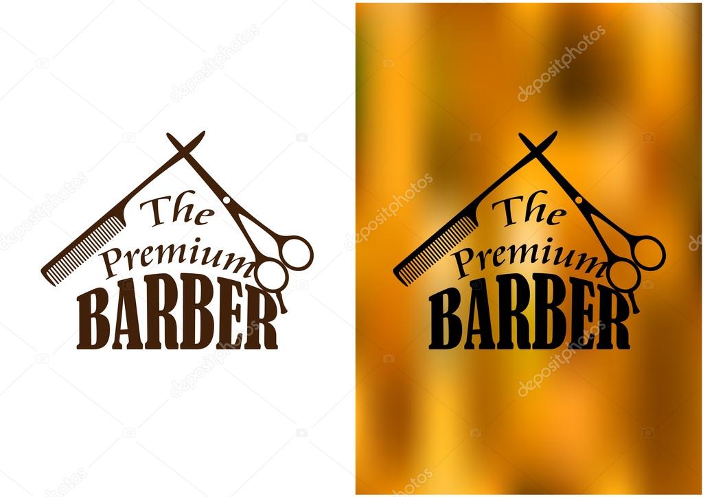 Retro barber shop icon, logo, emblem or insignia with an comb, scissors and the text The Premium Barber