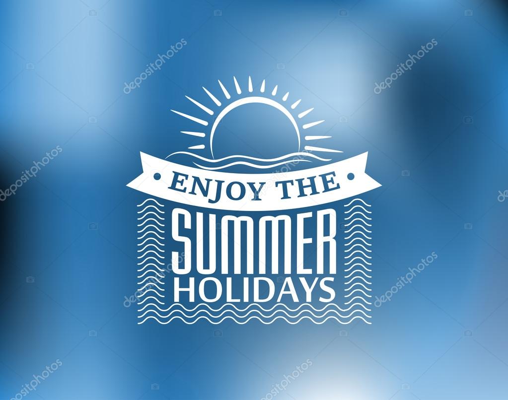 Summer Holidays poster or banner design with a sun, waves, island beach and text Enjoy The Summer Holidays. For journey, travel, tourism design