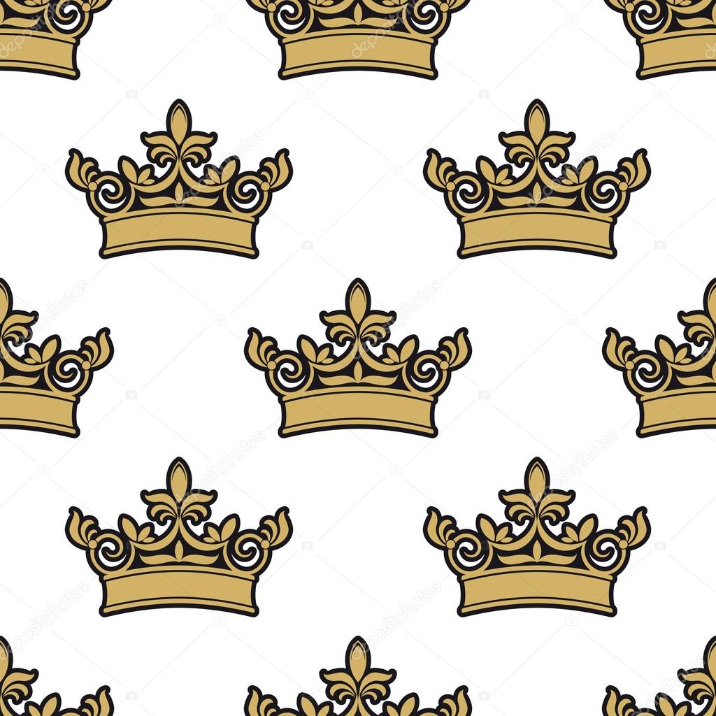 Seamless pattern of golden royal crowns