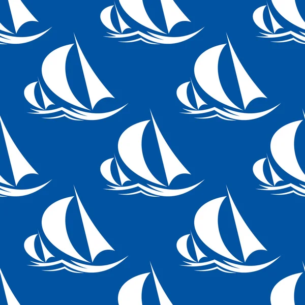 Seamless pattern of yachts and sailing ship — Stock Vector