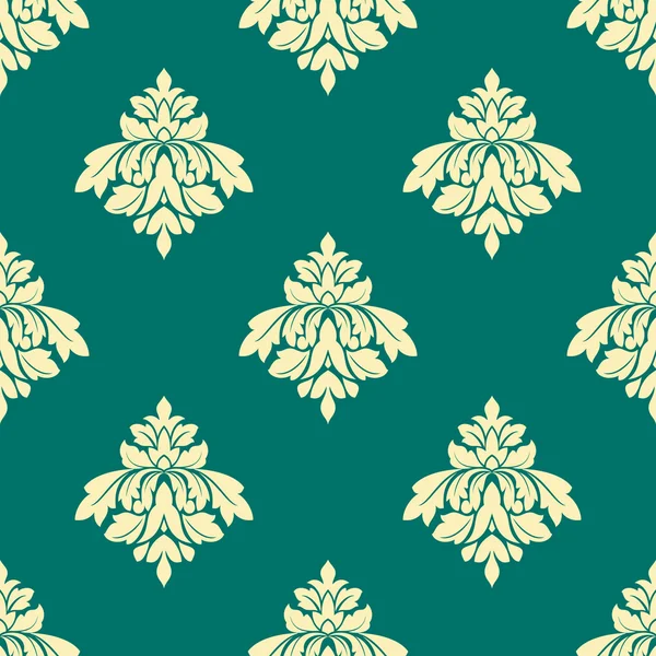 Floral beige damask seamless pattern on green — Stock Vector
