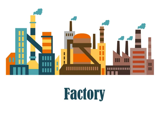 Factory and plant buildings in flat style — Stock Vector