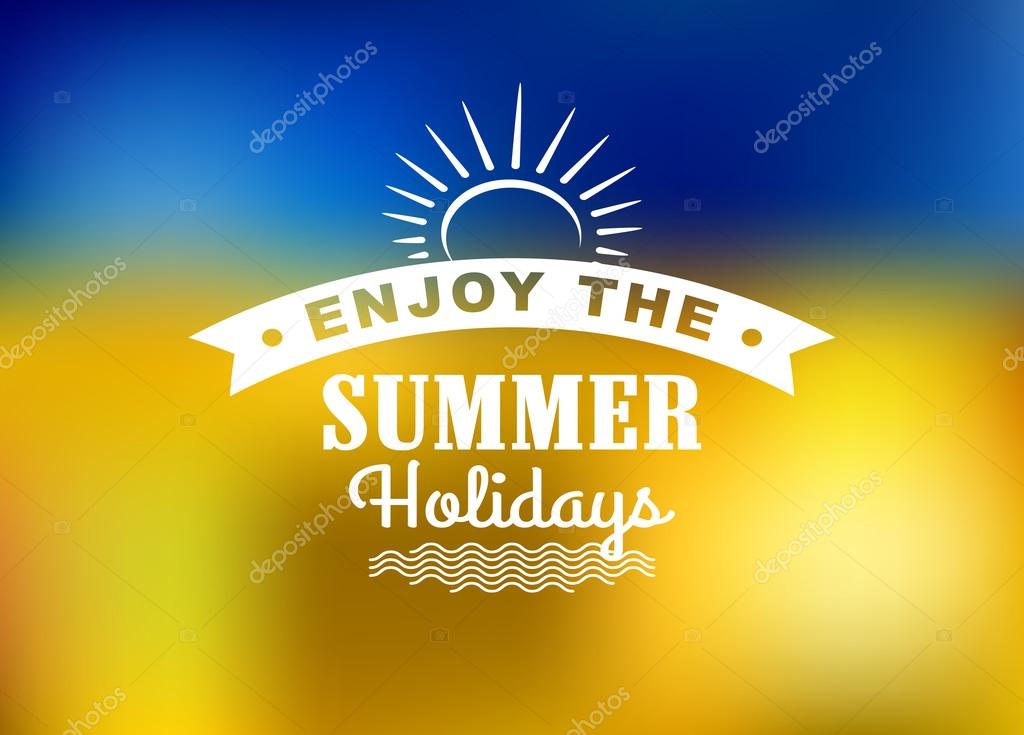 Enjoy Summer Holidays poster design with sun, ocean waves, text and banner for travel and leisure design