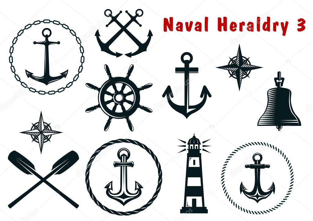 Naval heraldry icons set
