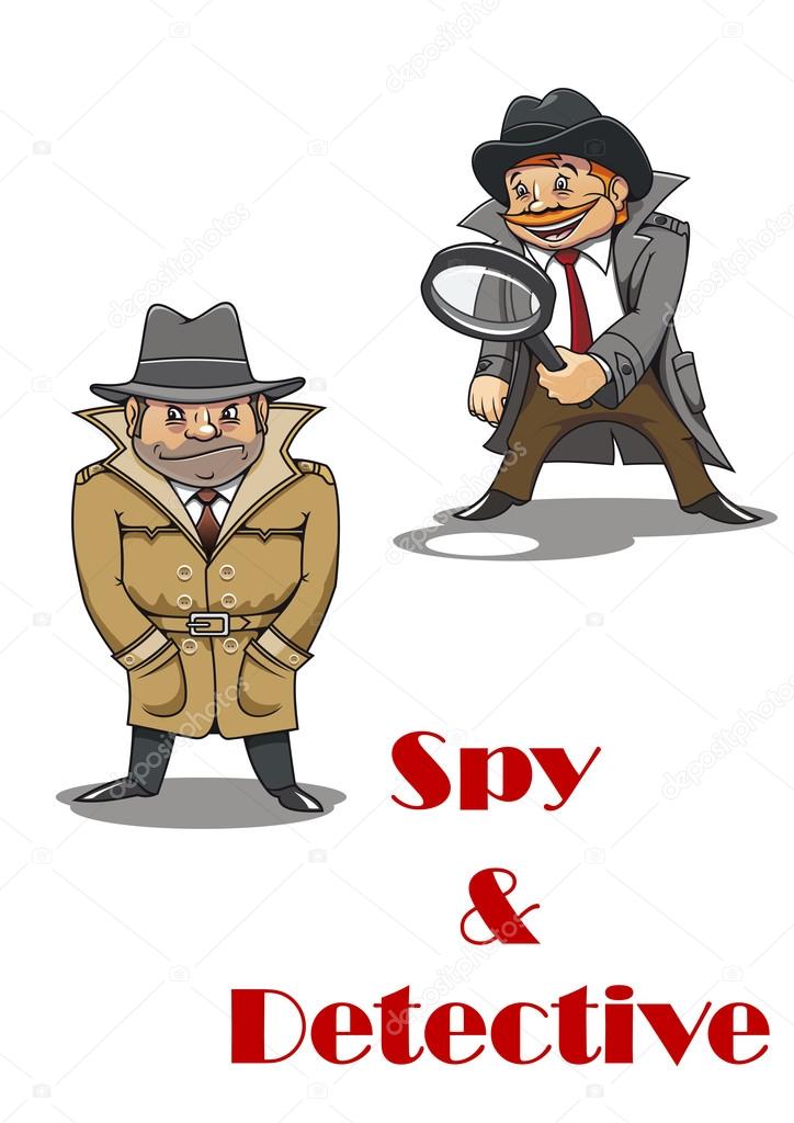 Detective and spy man cartoon characters