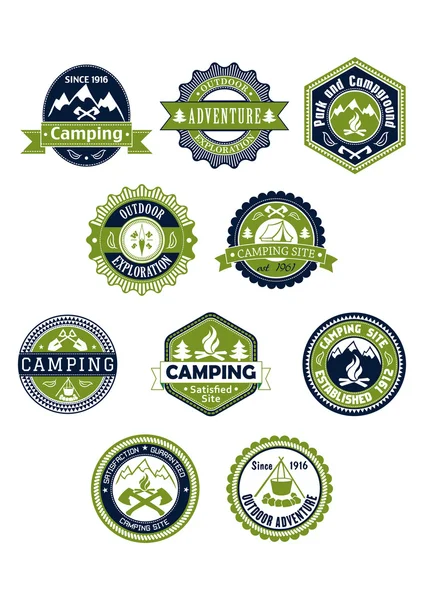 野营和旅游图标或徽章 — 图库矢量图片