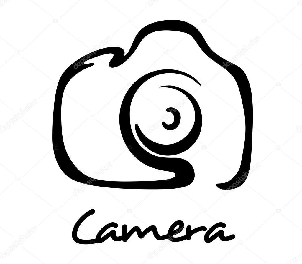 Digital camera icon, symbol or logo in outline style for art, photo or hobby design