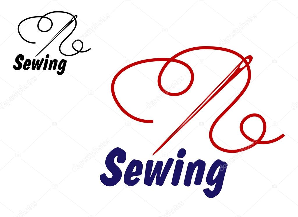 Needlework or sewing symbol with needle and thread for sewing, tailoring or dressmaking design