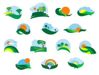 Summer and autumn agricultural landscape icons clipart