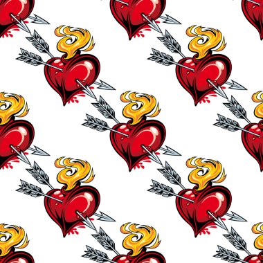 Seamless pattern of valentine hearts and arrows clipart