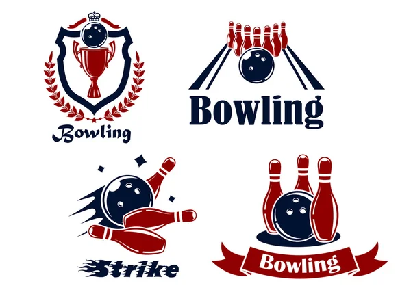 Bowling amblem ve sembolleri — Stok Vektör