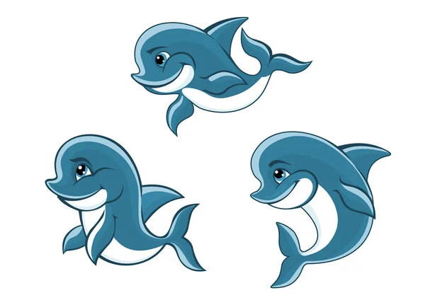 Pequeños delfines azules de dibujos animados — Vector de stock