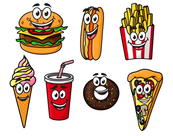 Happy colorful takeaway cartoon food — Stock Vector