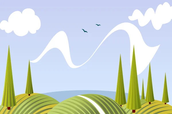 Campos de verano de dibujos animados y prados paisaje — Vector de stock