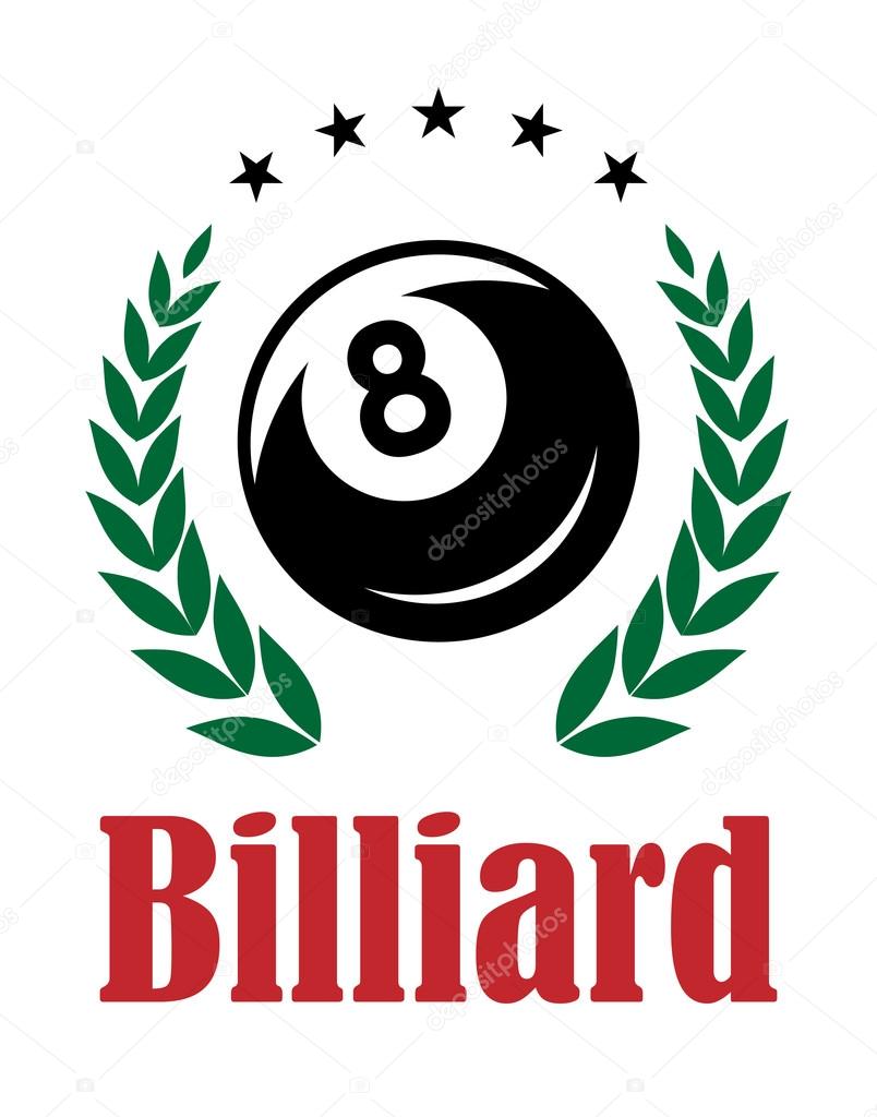 Green and black colored billiards and snooker emblem for pool sporting, leisure and recreation desig