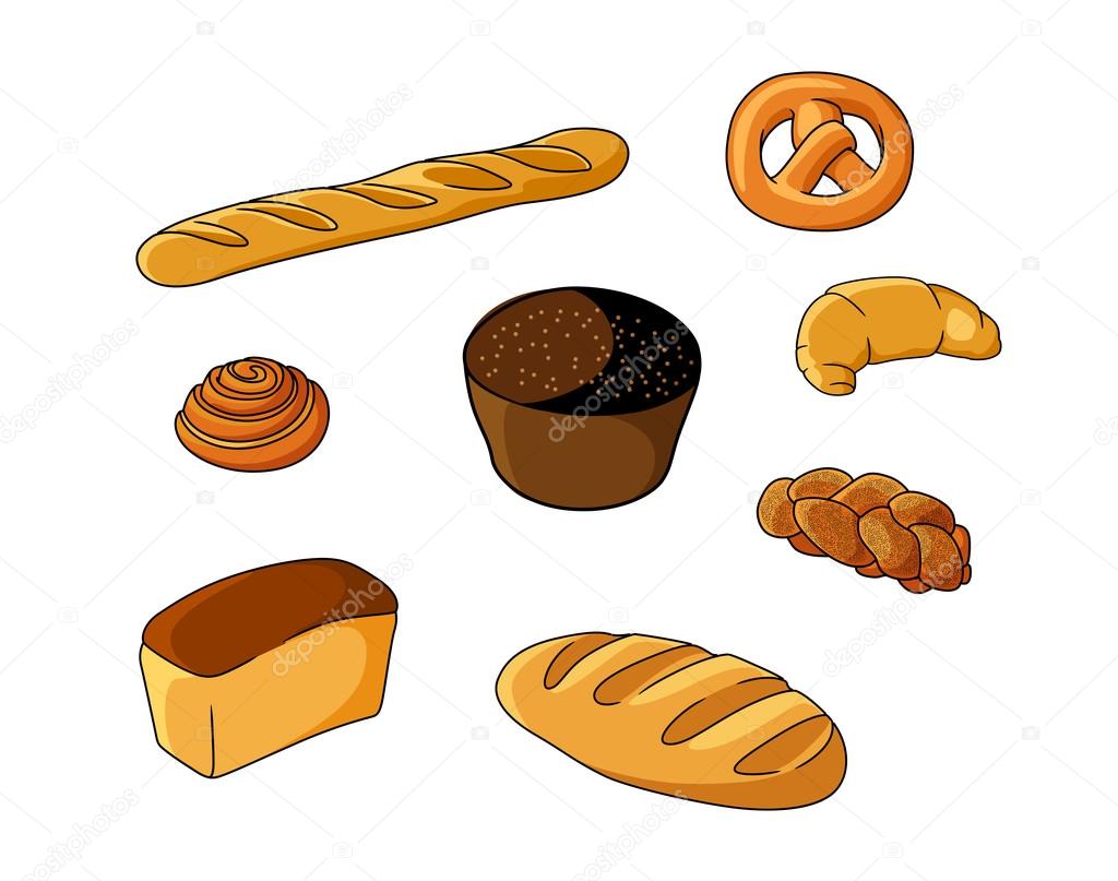 Conjunto de panaderías de pan de dibujos animados vector, gráfico