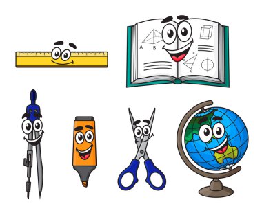 Happy cartoon school supplies clipart