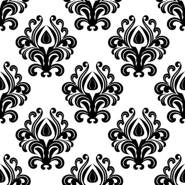 Damassé floral noir motif sans couture — Image vectorielle