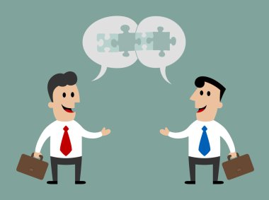 Toplantı ve işbirliği hakkında konuşurken işadamları