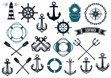 Nautical themed design elements clipart