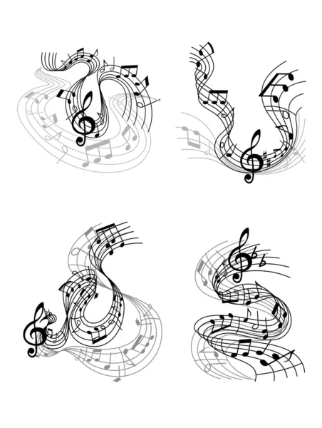 Composiciones musicales con ondas musicales — Archivo Imágenes Vectoriales