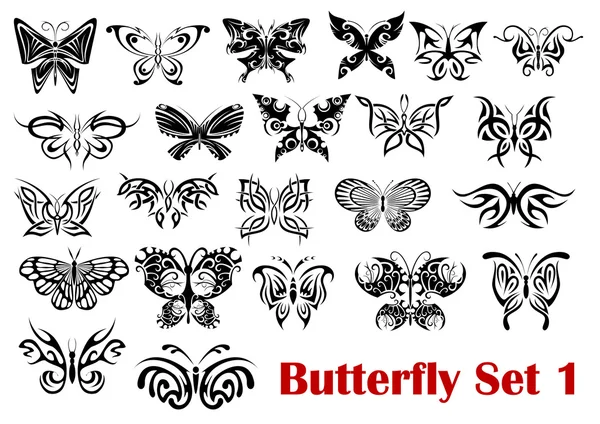 Ícones de silhueta de borboleta — Vetor de Stock
