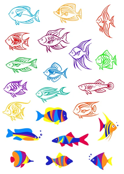 Dibujos animados coloridos peces bajo el agua — Vector de stock