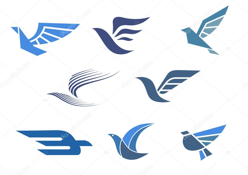 Delivery and shipping symbols with abstract stylized flying bird isolated on white, for fast delivering concept design