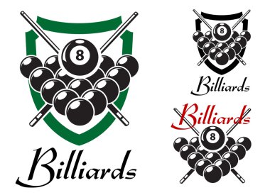 Bilardo ve snooker retro amblem seti 