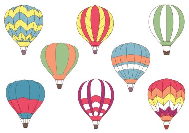 Flying colorful hot air balloon icons clipart