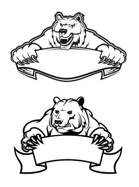 Angry bears mascots with banners  clipart