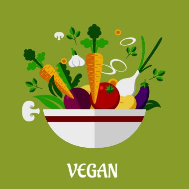 düz sebze simgeleri ile renkli vegan poster