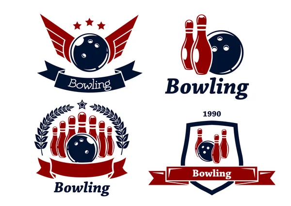 Bowling tema emblem och ikoner — Stock vektor