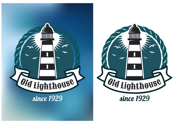 Nautical theme emblem with lighthouse — Stock Vector