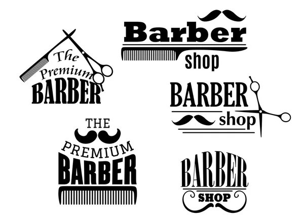 Ícones de barbearia retro preto —  Vetores de Stock