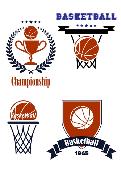 Baloncesto símbolos deportivos o logotipos — Archivo Imágenes Vectoriales