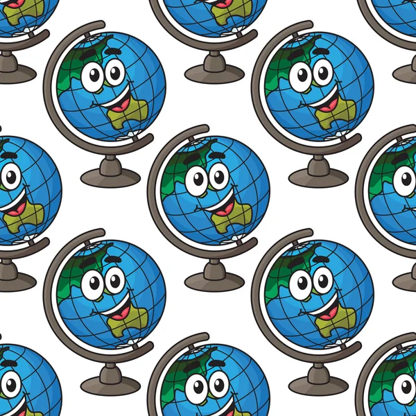 Happy Cartoon Globus nahtloses Muster — Stockvektor