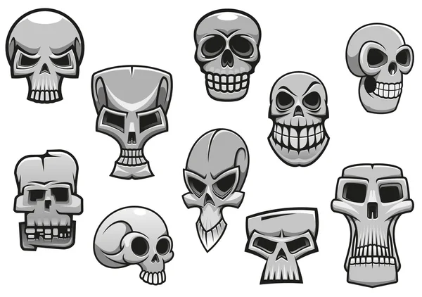 Dessin animé humain effrayant crânes d'Halloween — Image vectorielle