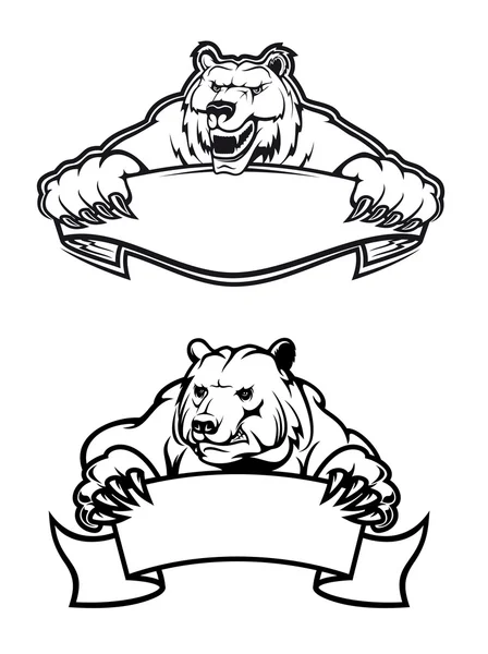 Θυμωμένος αρκούδες μασκότ με πανό — Διανυσματικό Αρχείο