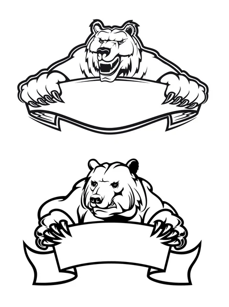 Angry bears mascots with banners — Stock Vector