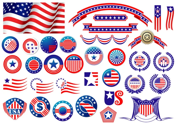 Patriottische Amerikaanse badges en etiketten — Stockvector