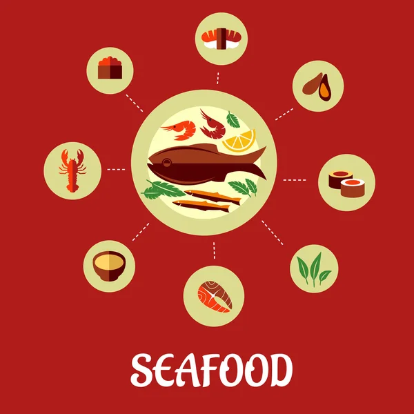 การออกแบบอินฟอราฟิกแบนของอาหารทะเล — ภาพเวกเตอร์สต็อก