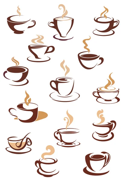 Iconos de café marrón caliente — Vector de stock