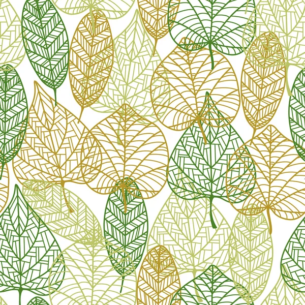 Seamless pattern of outline autumnal leaves — Stock Vector