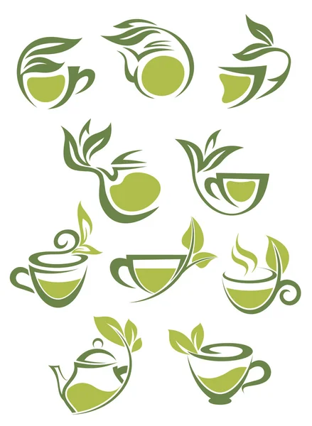 Green or herbal tea icons — Stock Vector