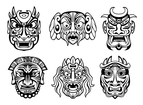 Religious masks in tribal style — Stock Vector