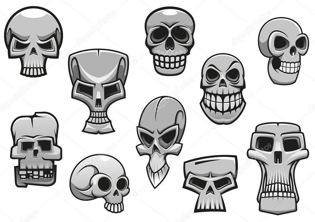 Cartoon human scary Halloween skulls