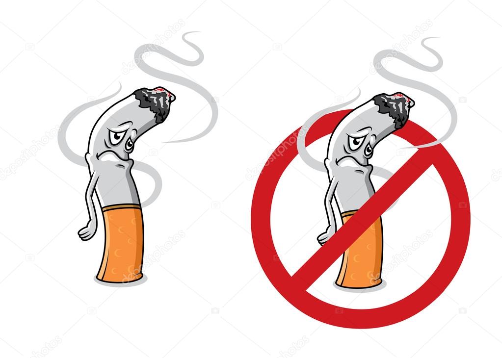 Cartoon sad cigarette butt character 